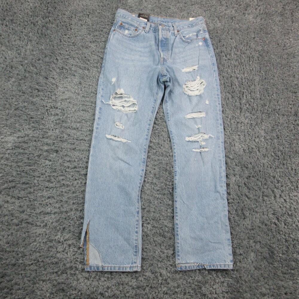 Levis 501 Jeans Womens 29x30 Distressed Denim High Rise Button Fly 30x30* NWT